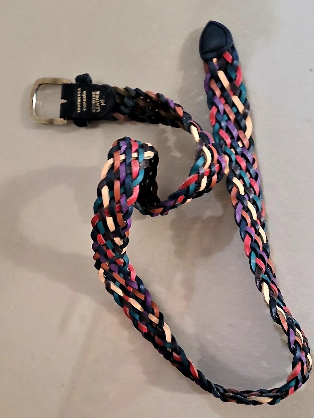 Argentina CopeZio Braided Leather Belt in Black & Multicolor Size Medium